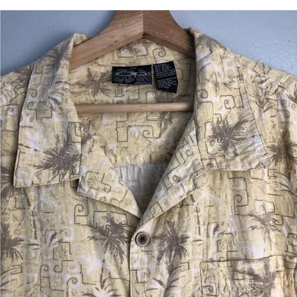 Shirt Hawaiian OP SPORT Geometric Palm Trees Muted Colors Tan Yellow Size XL - Picture 4 of 10